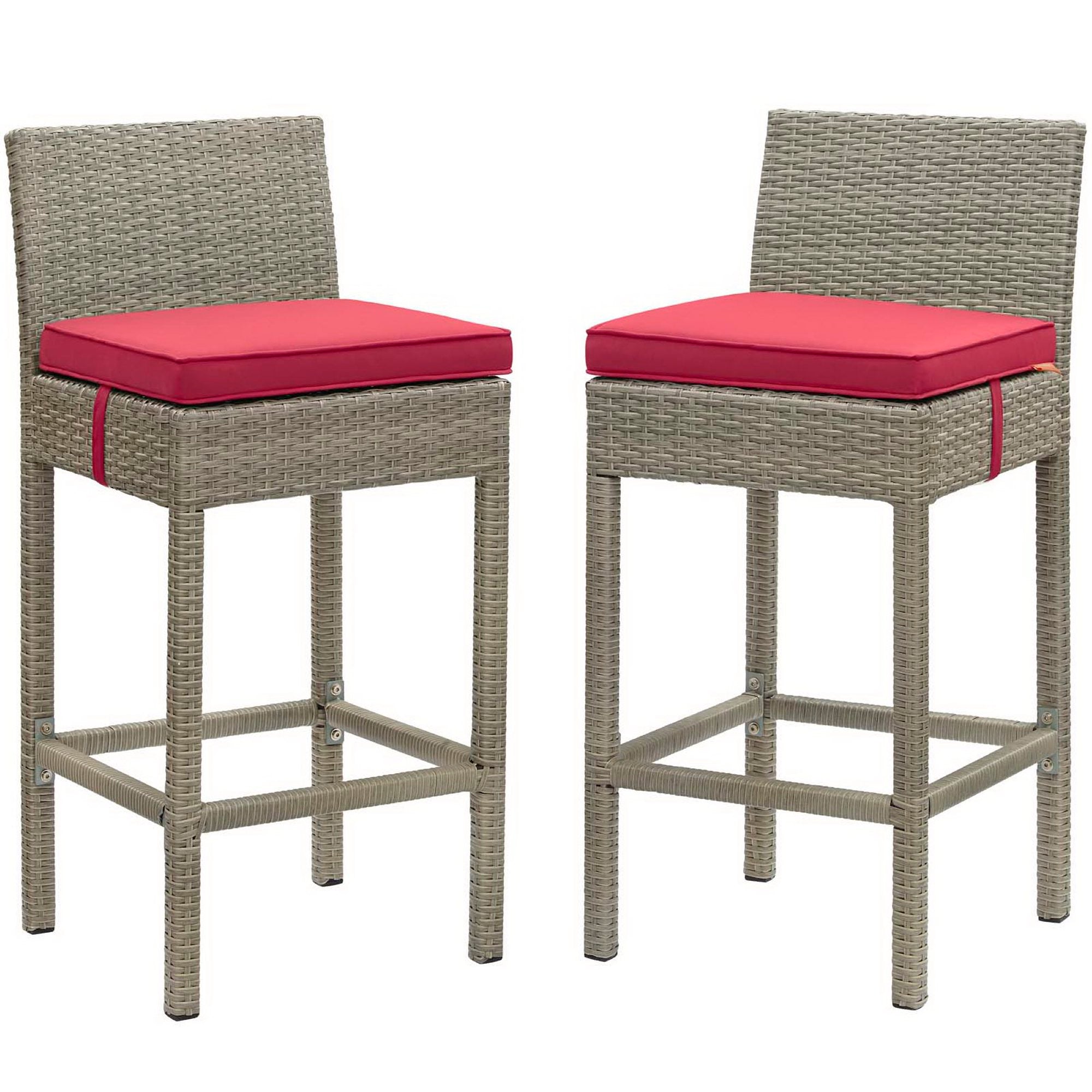 Conduit Outdoor Wicker Rattan Bar Stool Set of 2 - EEI-3604-LGR-RED