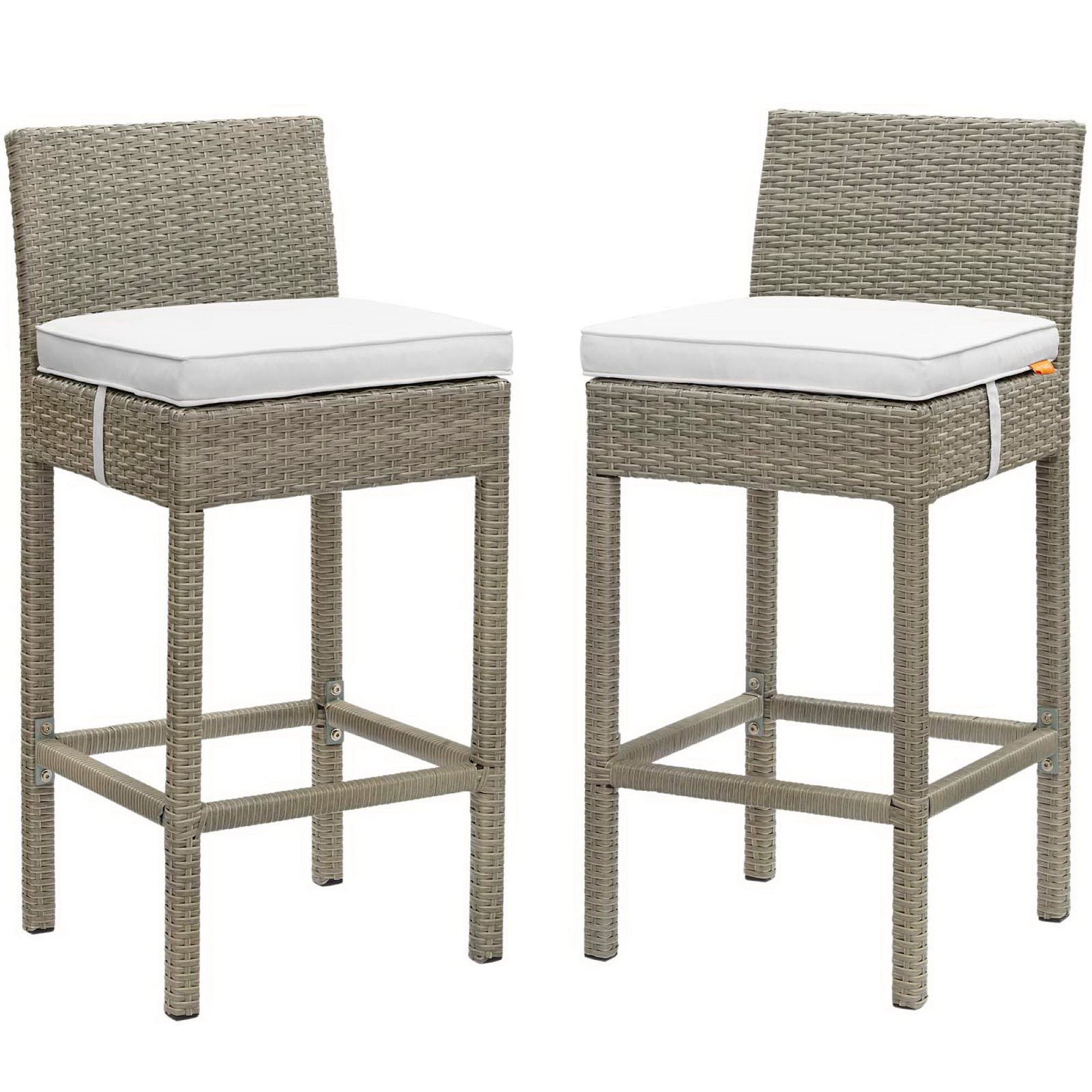 Conduit Outdoor Wicker Rattan Bar Stool Set of 2 - EEI-3604-LGR-WHI