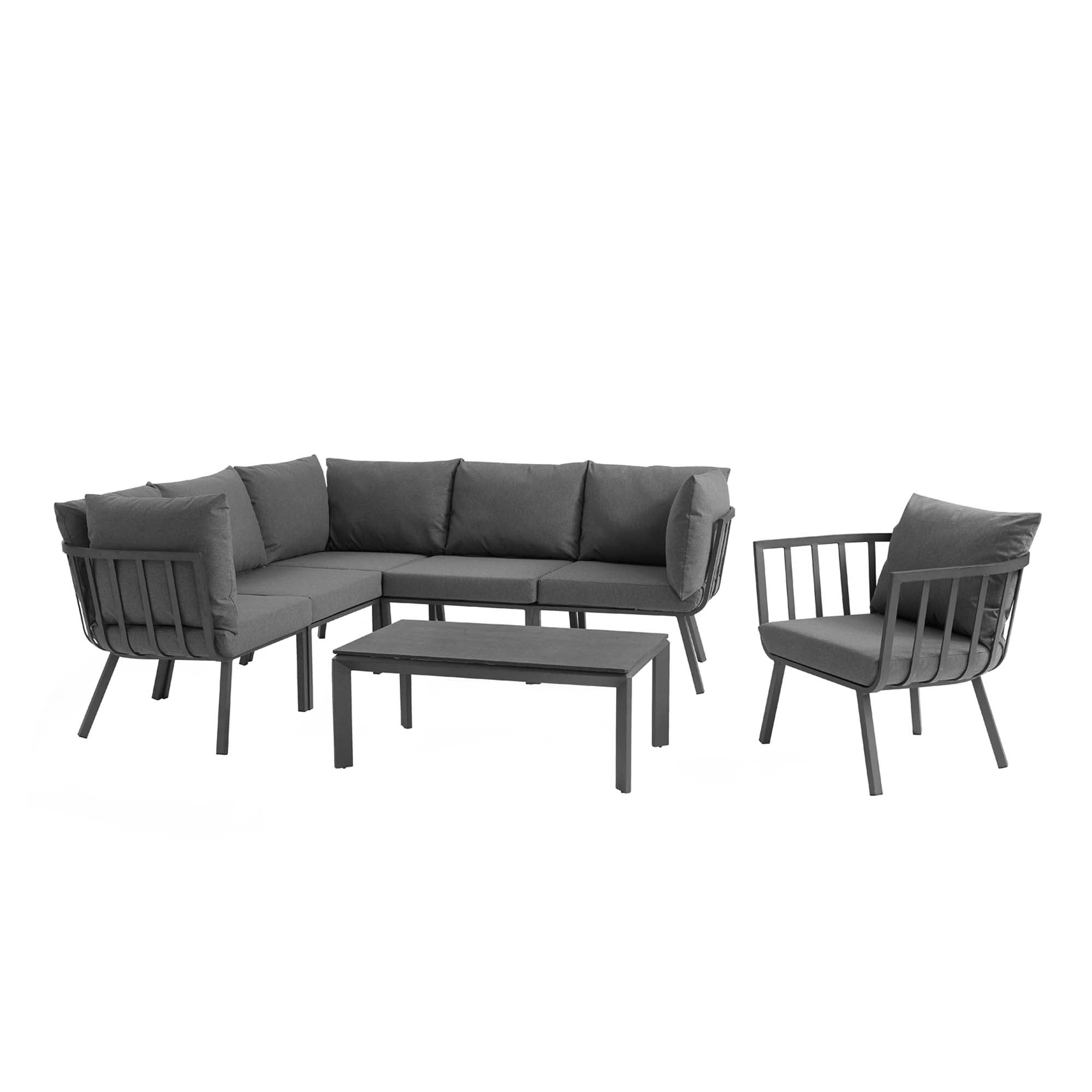 Riverside 7 Piece Outdoor Patio Aluminum Set - EEI-3790-SLA-CHA