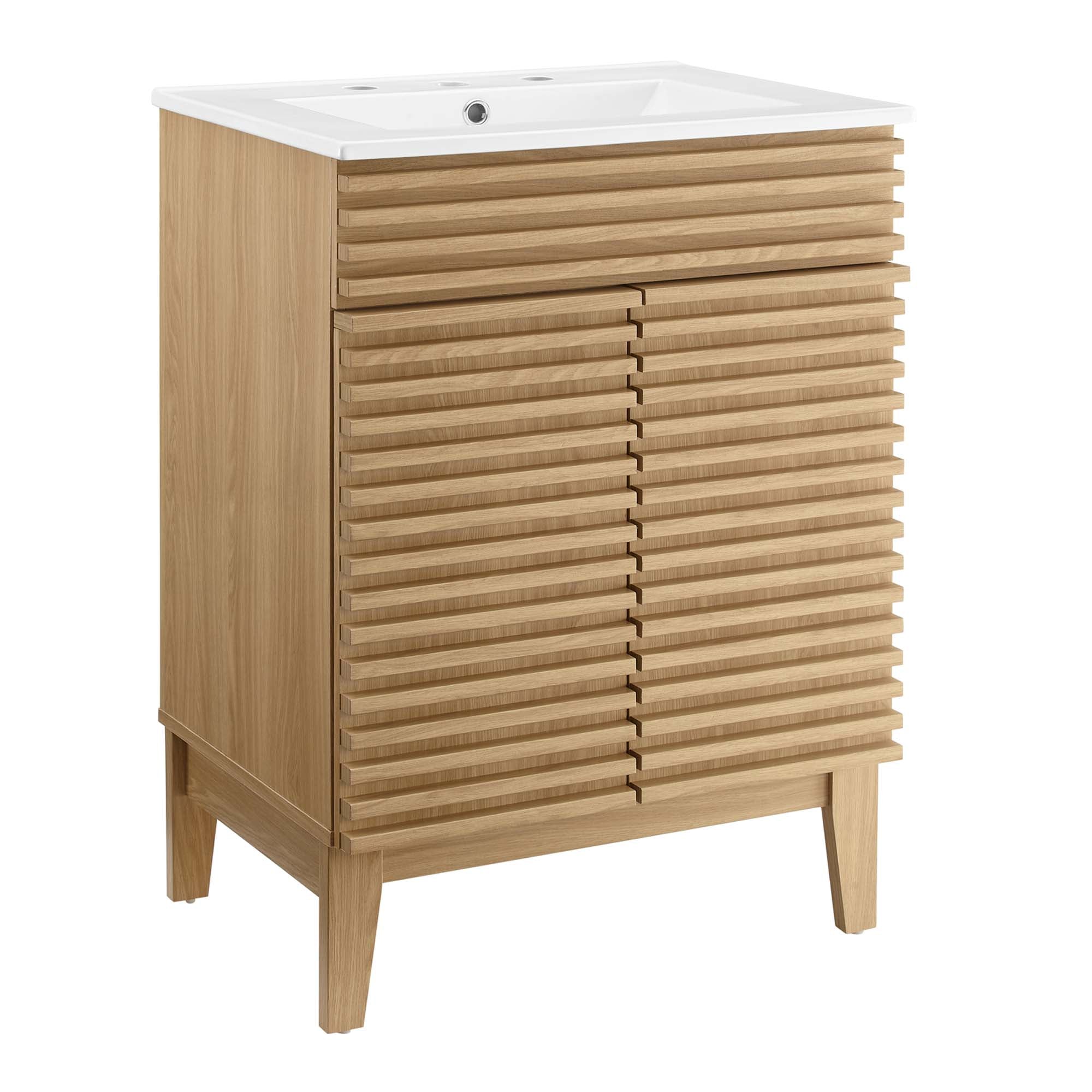 Render 18" and 24" Bathroom Vanities with White Basin Included - EEI-3860-OAK-WHI