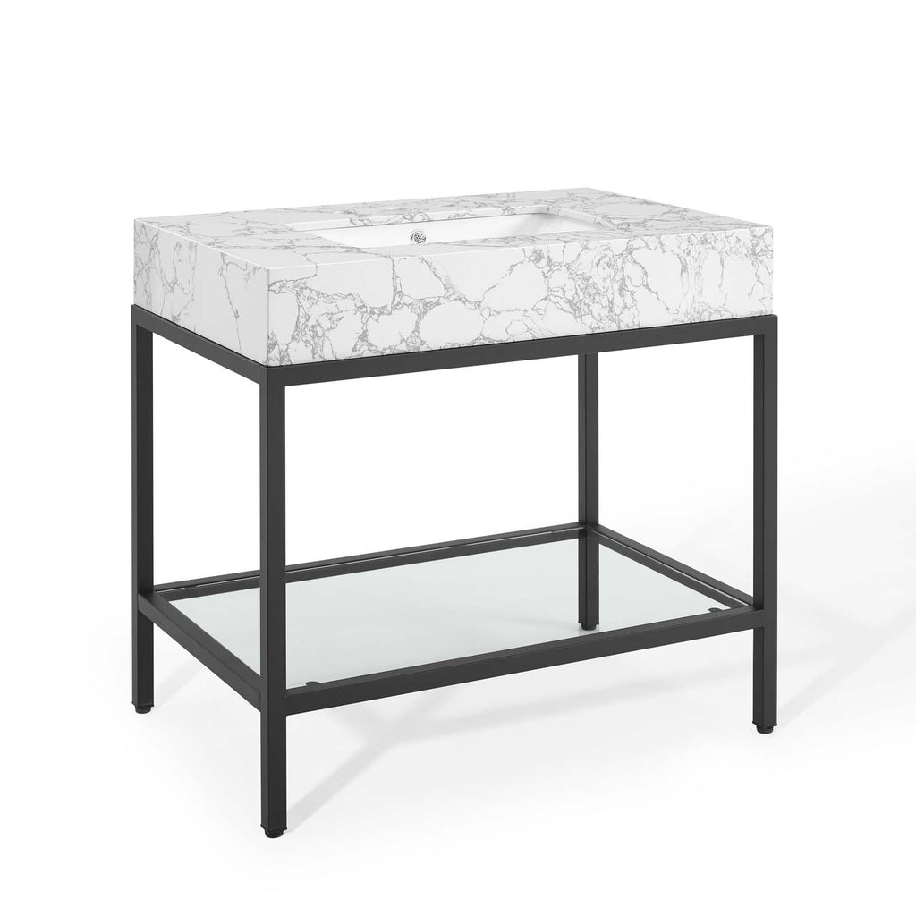 Kingsley Stainless Steel Bathroom Vanity - EEI-3998-BLK-WHI