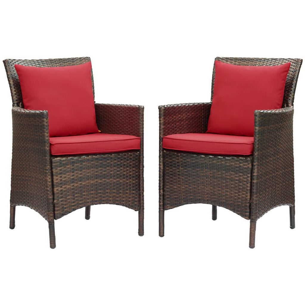 Conduit Outdoor Patio Wicker Rattan Dining Armchair Set of 2 - EEI-4030-BRN-RED