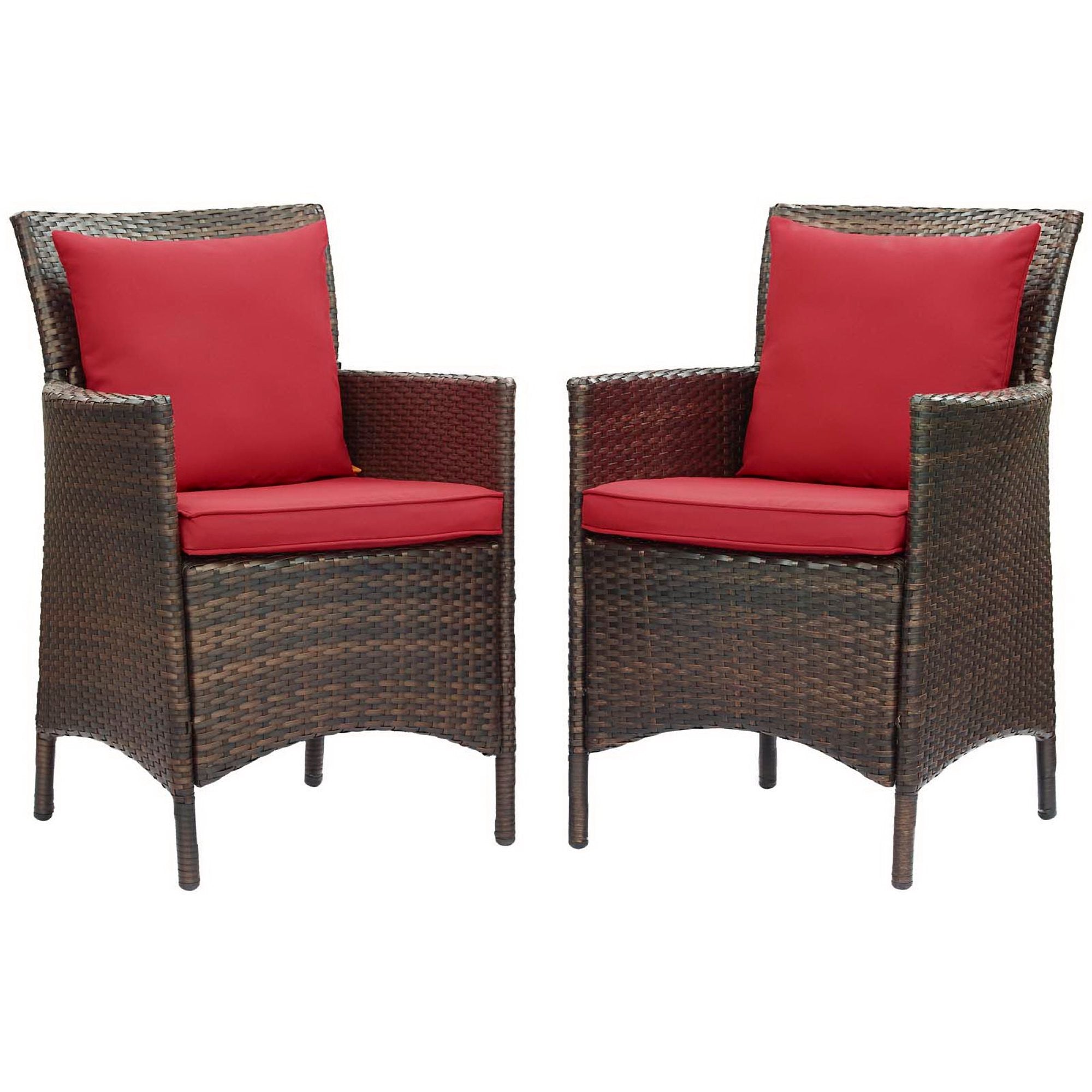 Conduit Outdoor Patio Wicker Rattan Dining Armchair Set of 2 - EEI-4030-BRN-RED