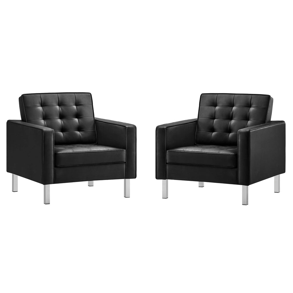 Loft Tufted Vegan Leather Armchairs - Set of 2 - EEI-4101-SLV-BLK