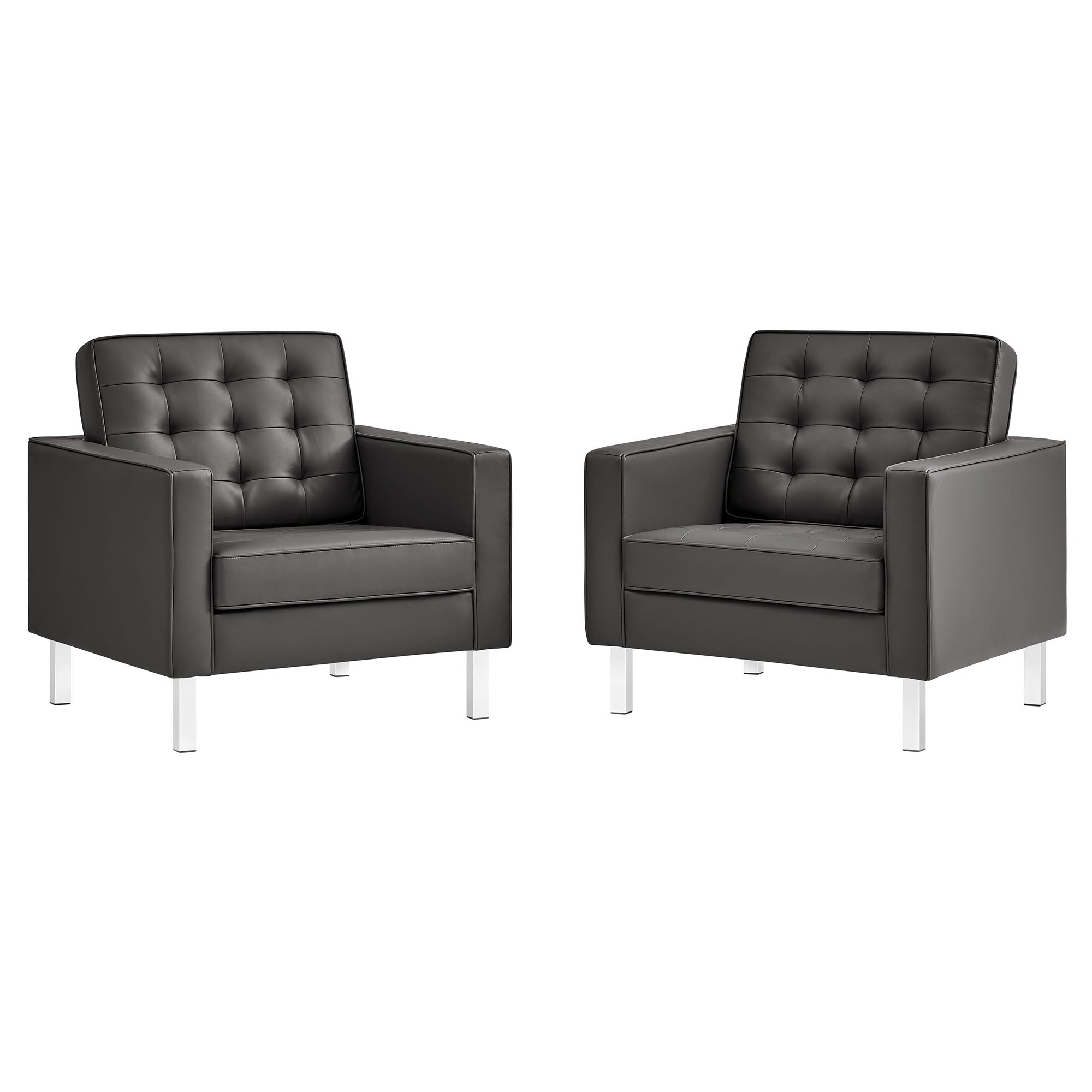 Loft Tufted Vegan Leather Armchairs - Set of 2 - EEI-4101-SLV-GRY