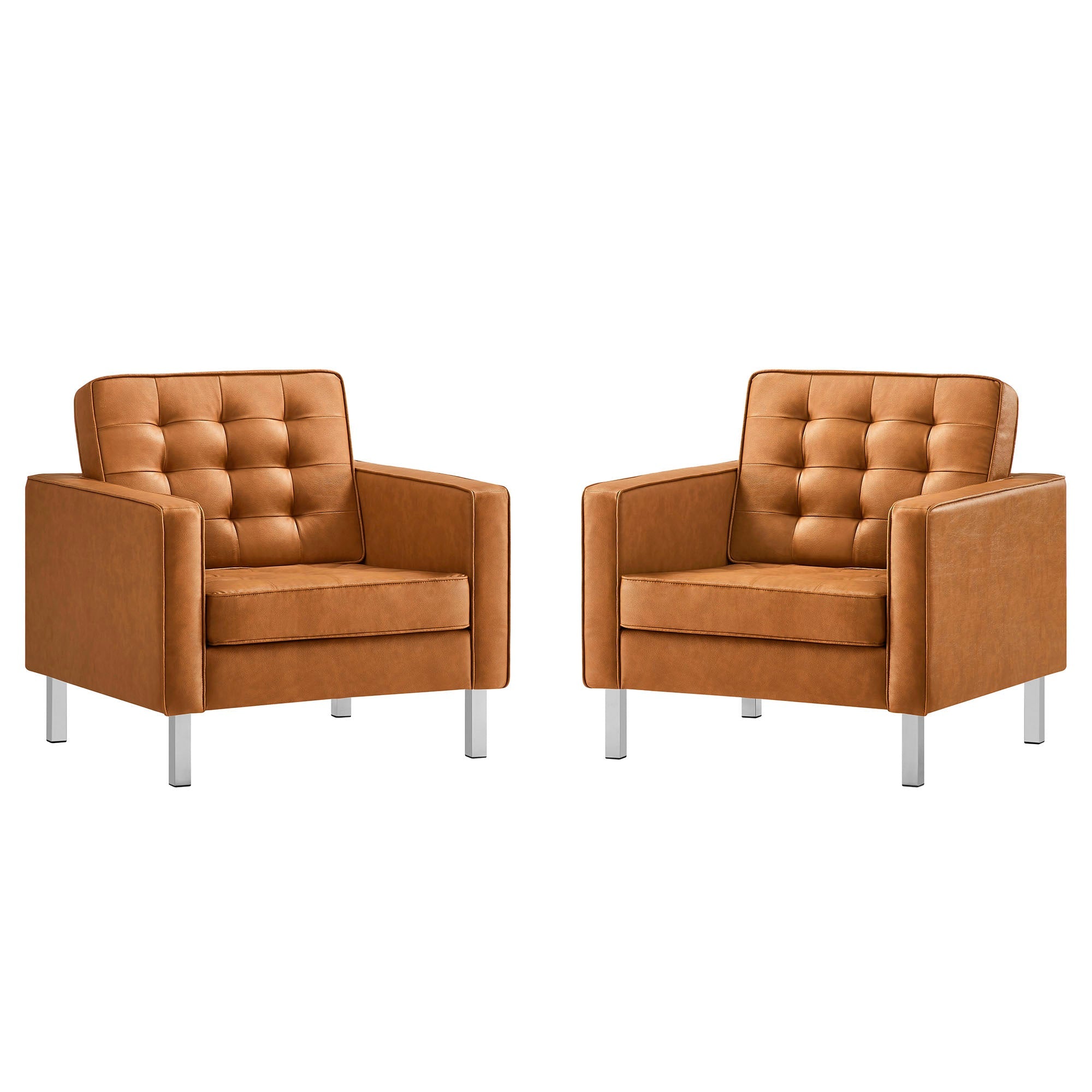 Loft Tufted Vegan Leather Armchairs - Set of 2 - EEI-4101-SLV-TAN