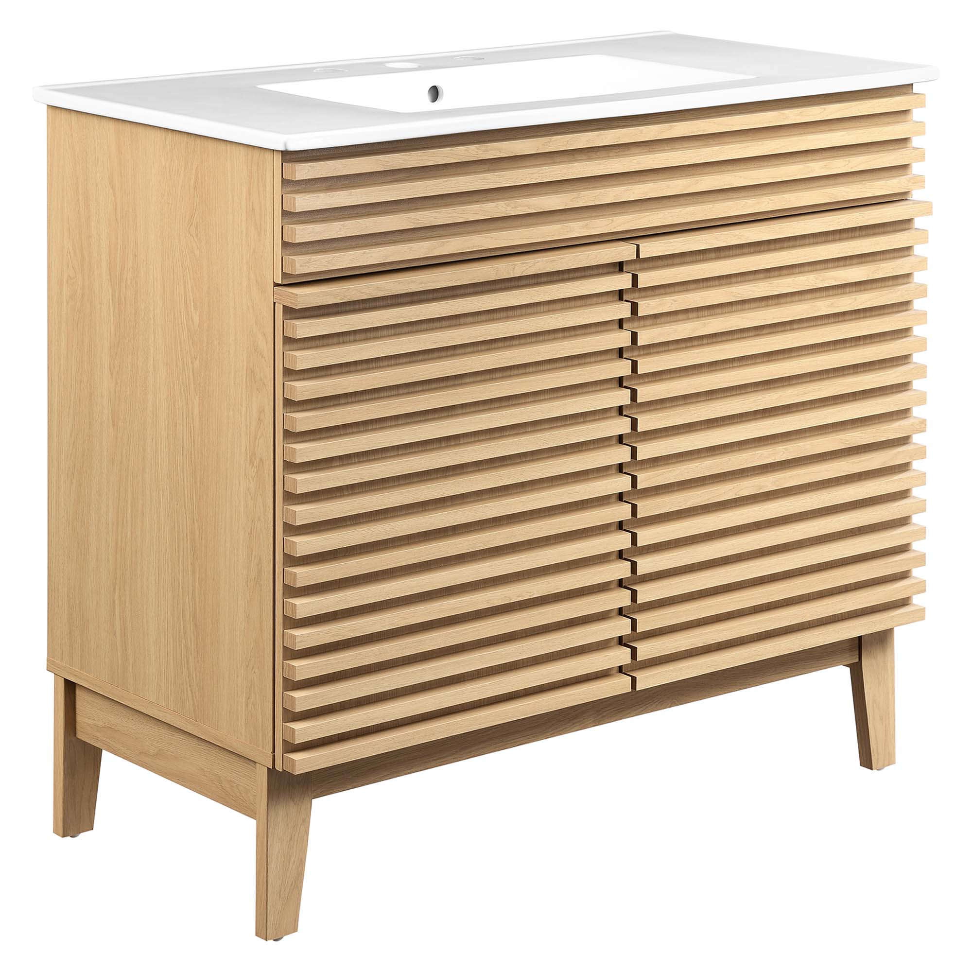 Render 30" and 36" Bathroom Vanities with White Basin Included - EEI-4437-OAK-WHI