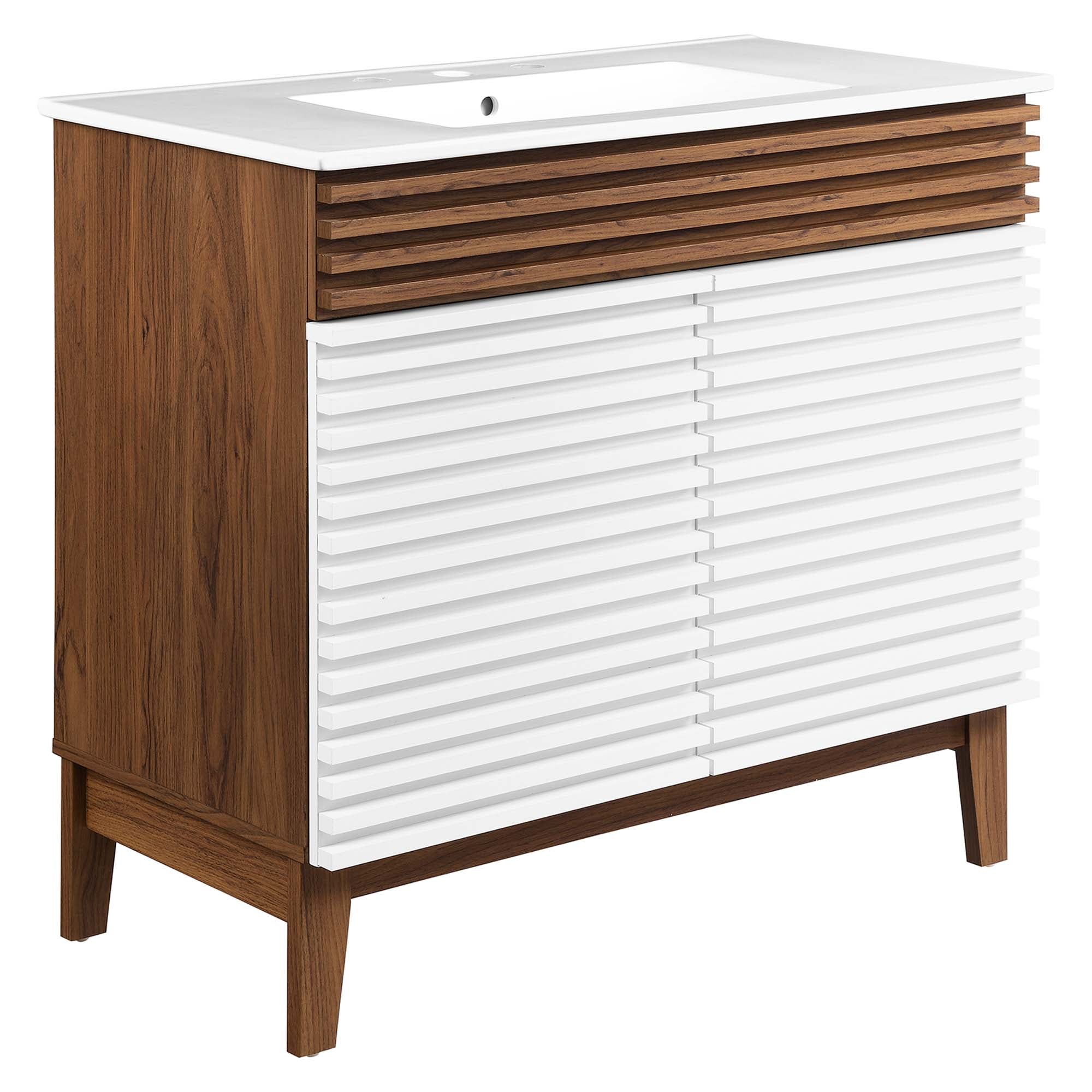 Render 30" and 36" Bathroom Vanities with White Basin Included - EEI-4437-WHI-WAL-WHI