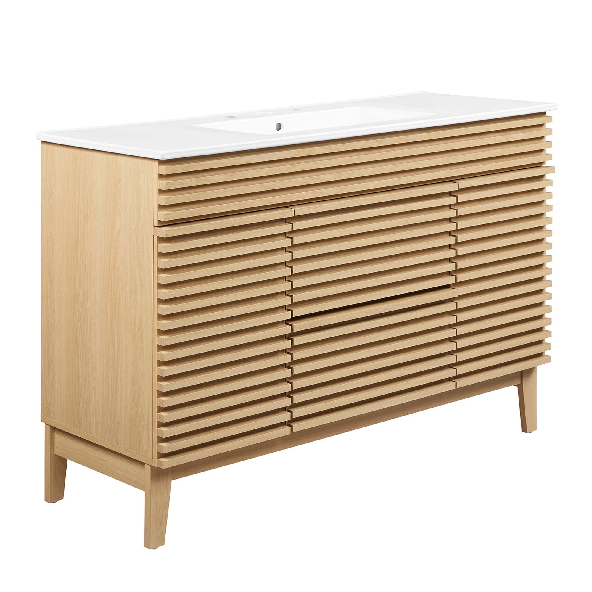 Render 48" Bathroom Vanity with White Basin Included - EEI-4439-OAK-WHI