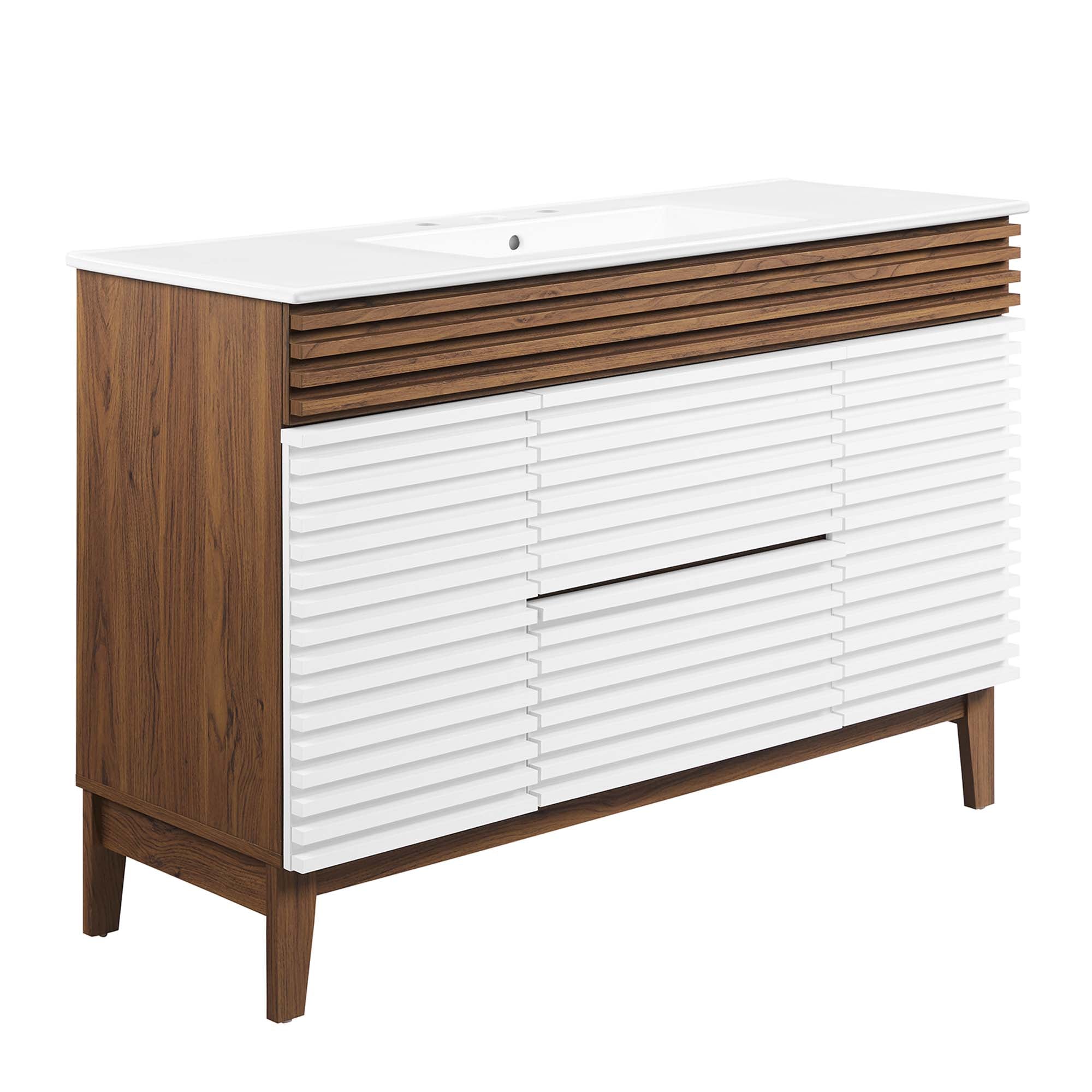 Render 48" Bathroom Vanity with White Basin Included - EEI-4439-WHI-WAL-WHI