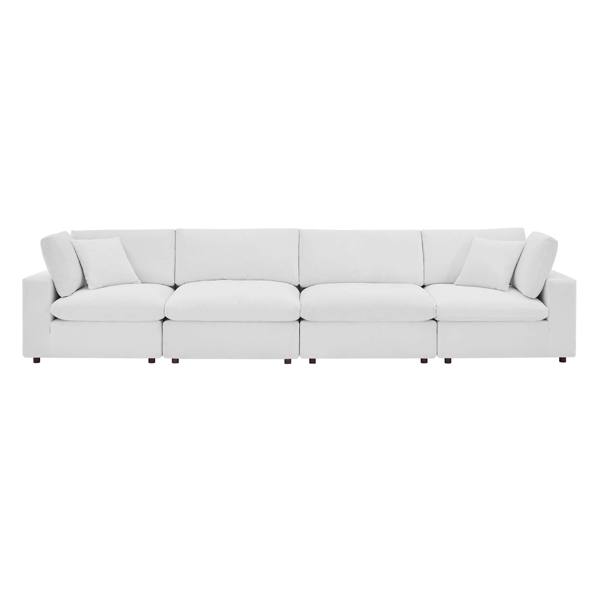modular Down Filled Overstuffed Performance Velvet 4-Seater Sofa