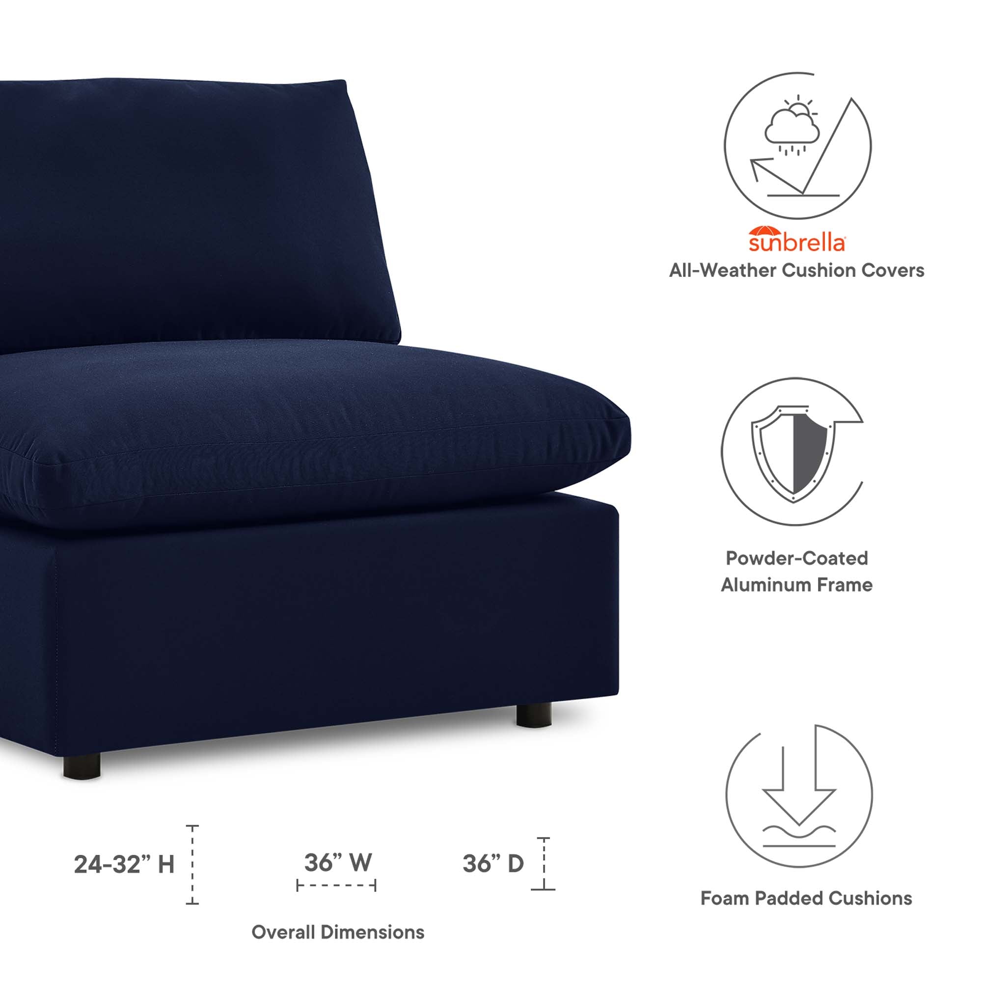 modular Sunbrella® Outdoor Patio Armless Chair