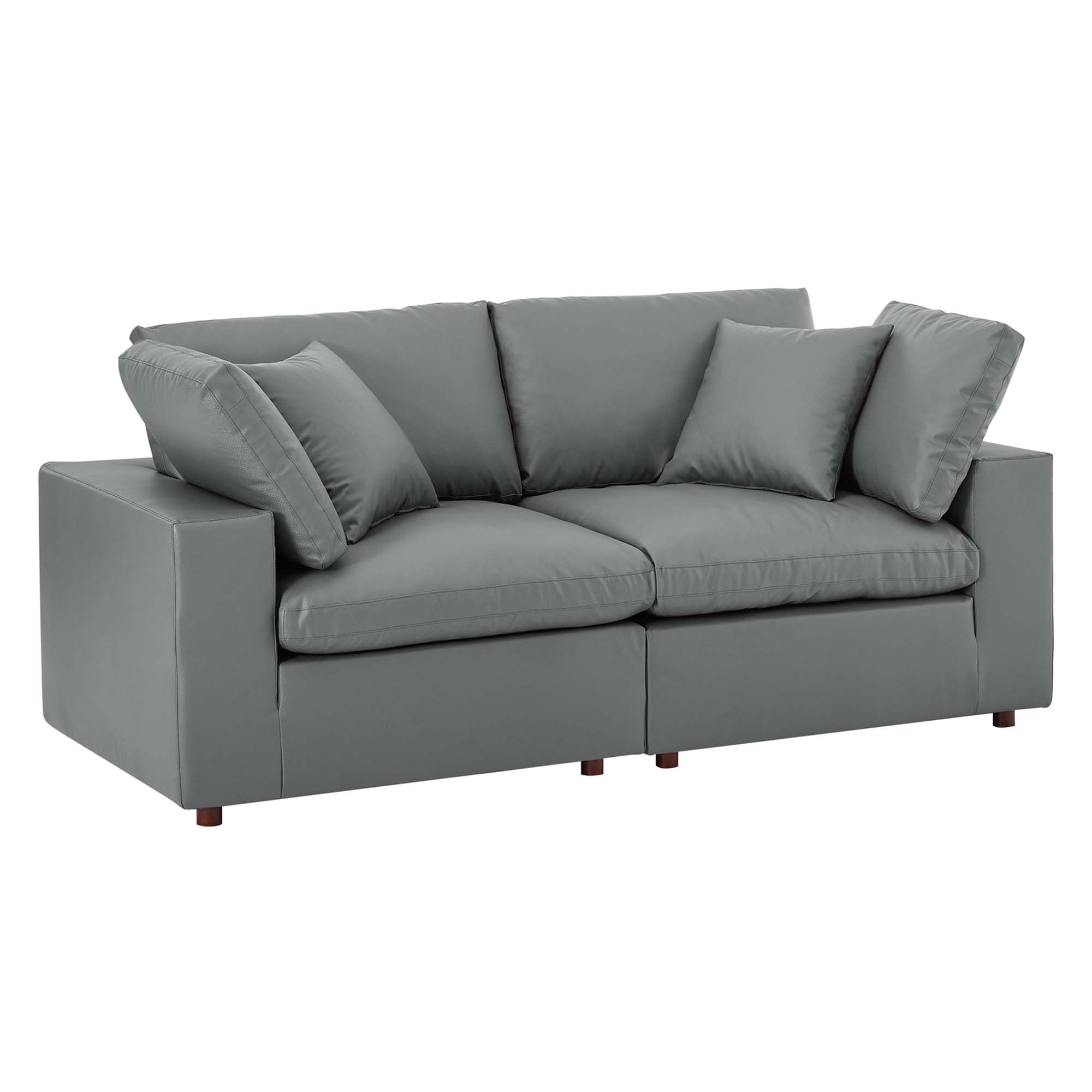 modular Down Filled Overstuffed Vegan Leather Loveseat