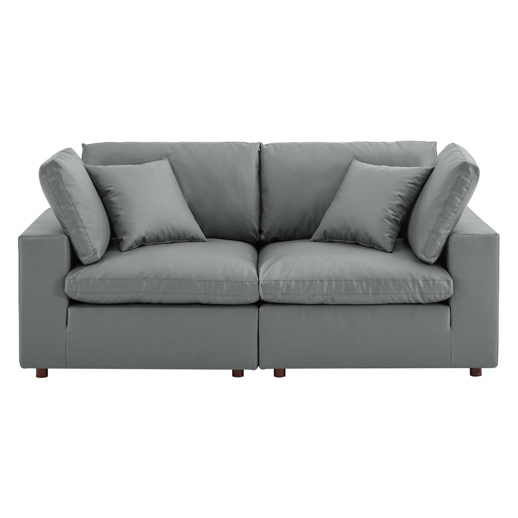 modular Down Filled Overstuffed Vegan Leather Loveseat