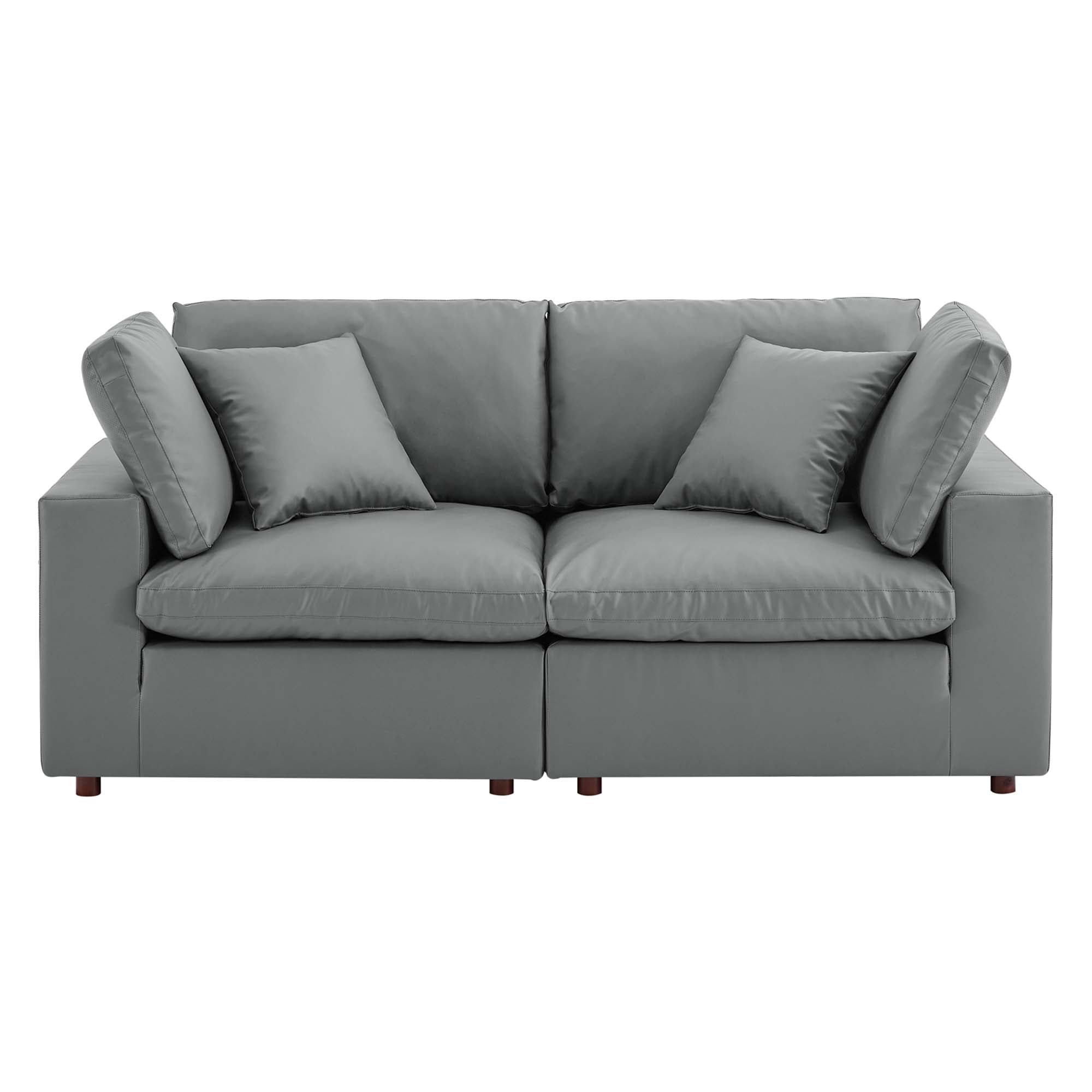 modular Down Filled Overstuffed Vegan Leather Loveseat