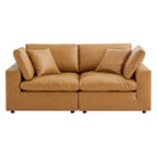 modular Down Filled Overstuffed Vegan Leather Loveseat