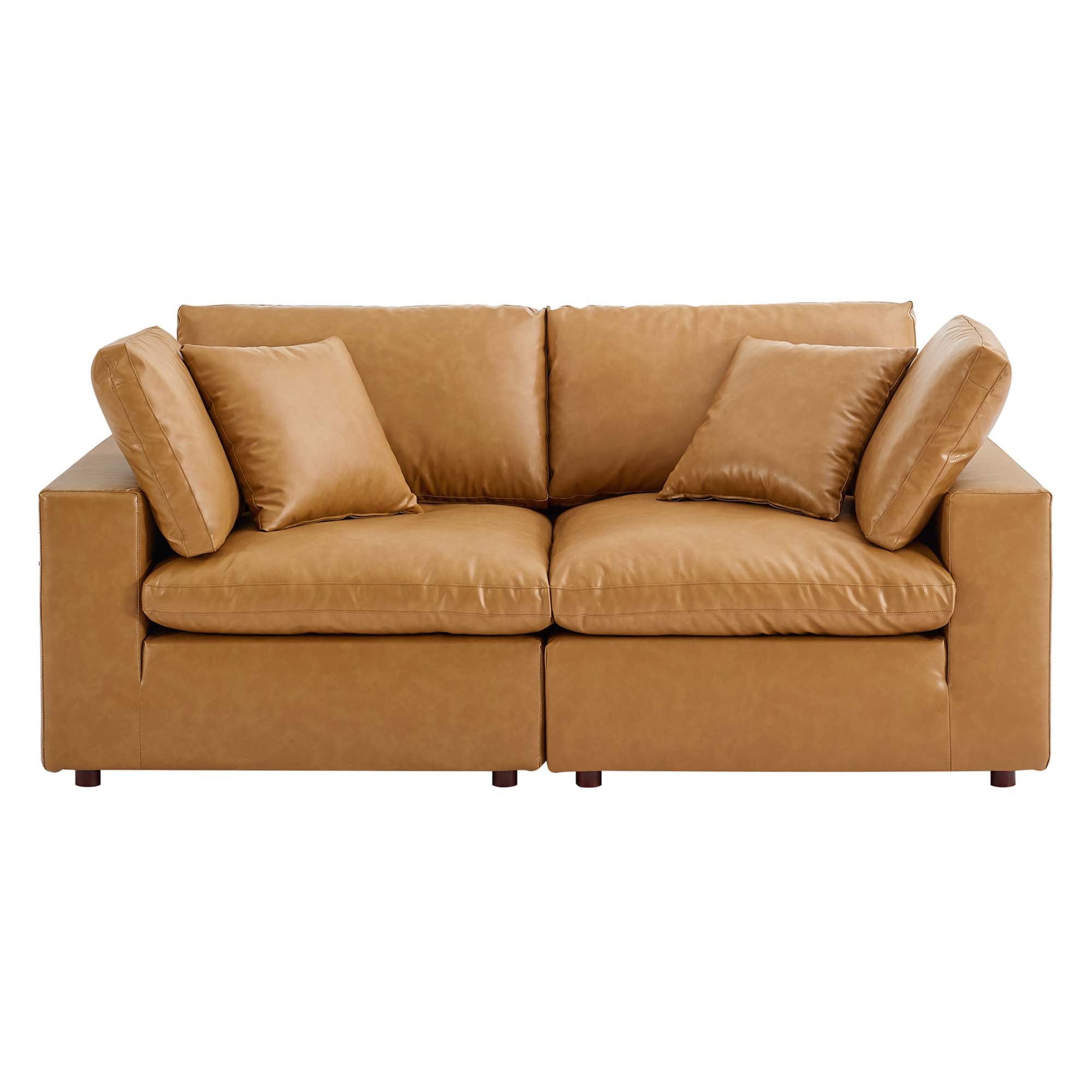 modular Down Filled Overstuffed Vegan Leather Loveseat