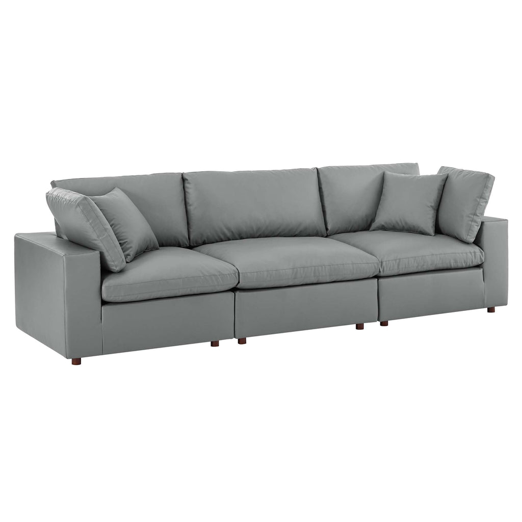 modular Down Filled Overstuffed Vegan Leather 3-Seater Sofa