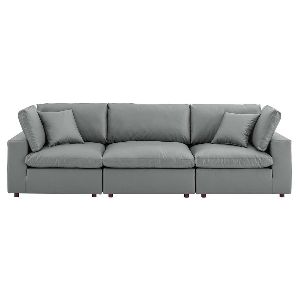 modular Down Filled Overstuffed Vegan Leather 3-Seater Sofa