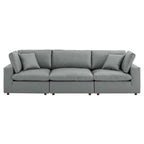 modular Down Filled Overstuffed Vegan Leather 3-Seater Sofa