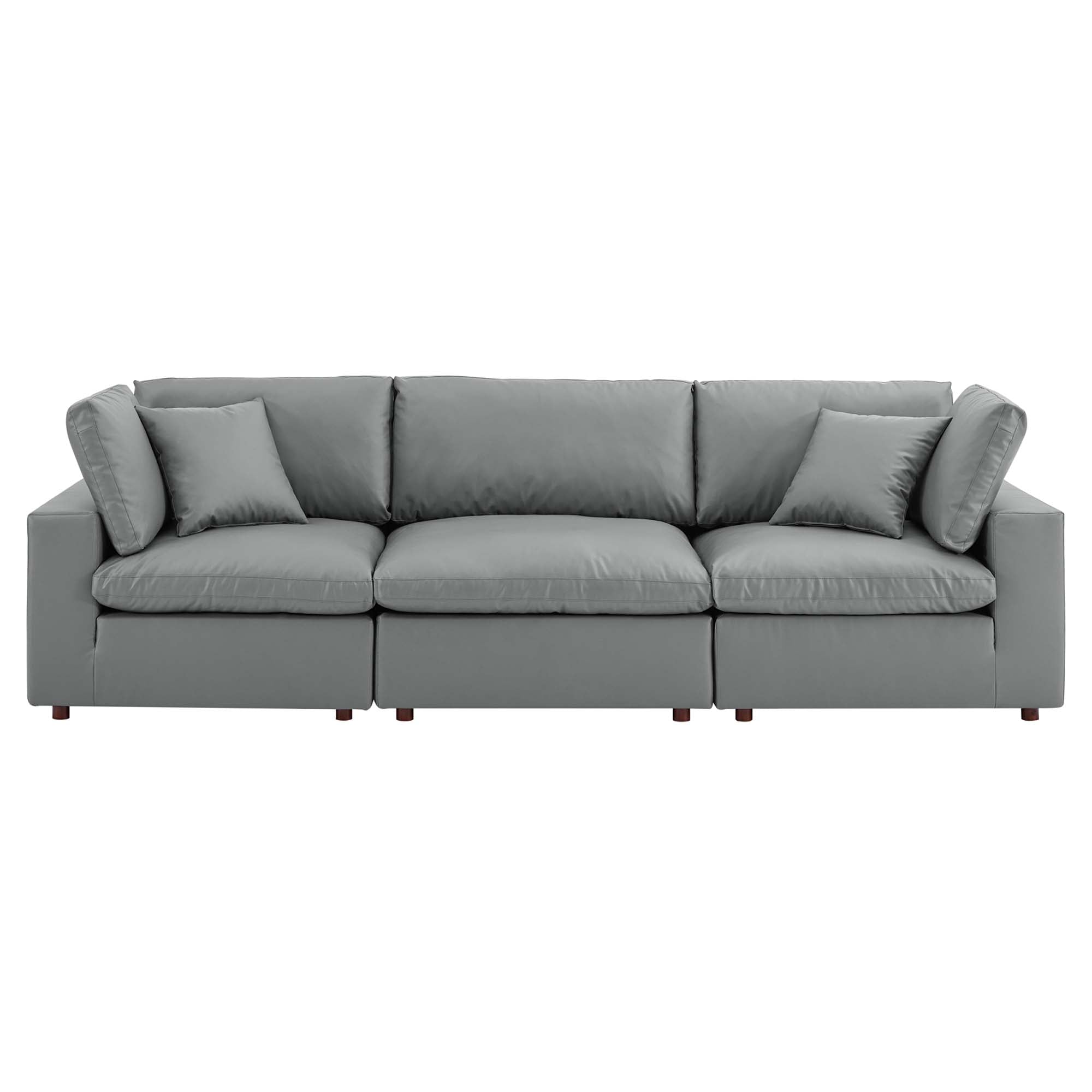 modular Down Filled Overstuffed Vegan Leather 3-Seater Sofa