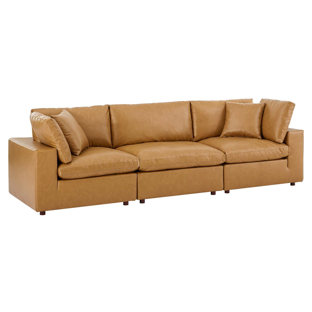 modular Down Filled Overstuffed Vegan Leather 3-Seater Sofa