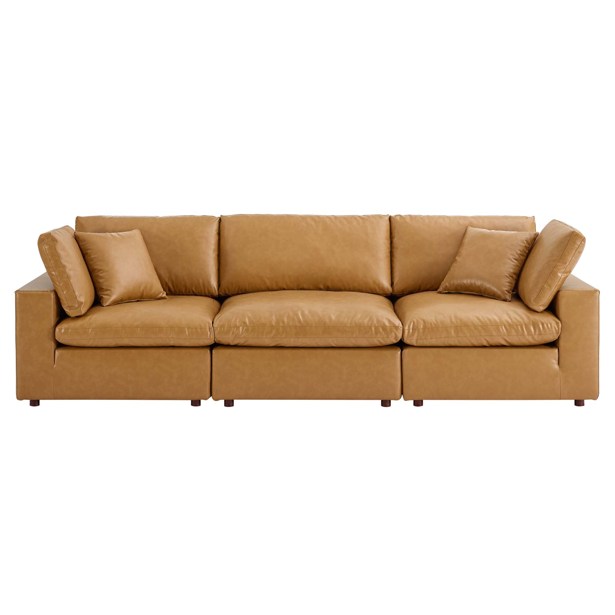 modular Down Filled Overstuffed Vegan Leather 3-Seater Sofa