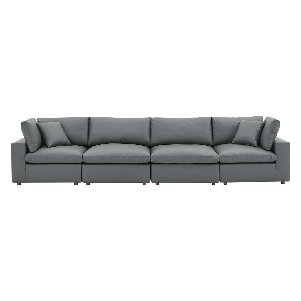 modular Down Filled Overstuffed Vegan Leather 4-Seater Sofa