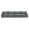 modular Down Filled Overstuffed Vegan Leather 4-Seater Sofa