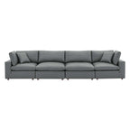 modular Down Filled Overstuffed Vegan Leather 4-Seater Sofa