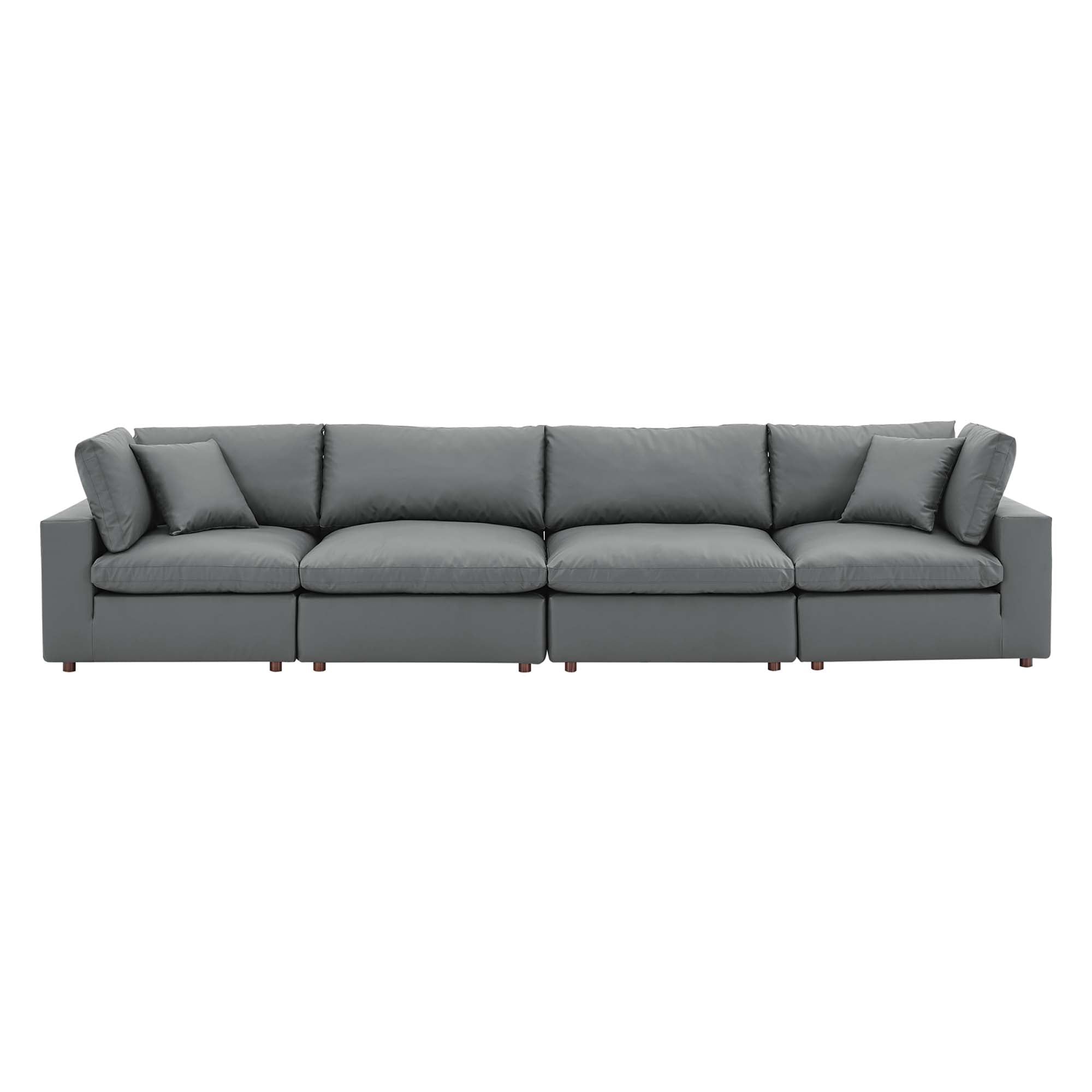 modular Down Filled Overstuffed Vegan Leather 4-Seater Sofa
