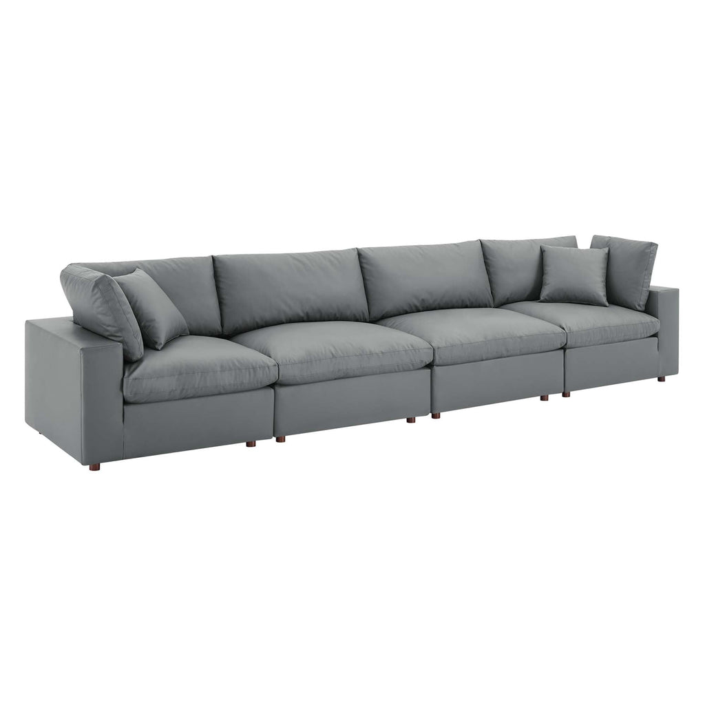 modular Down Filled Overstuffed Vegan Leather 4-Seater Sofa