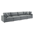modular Down Filled Overstuffed Vegan Leather 4-Seater Sofa