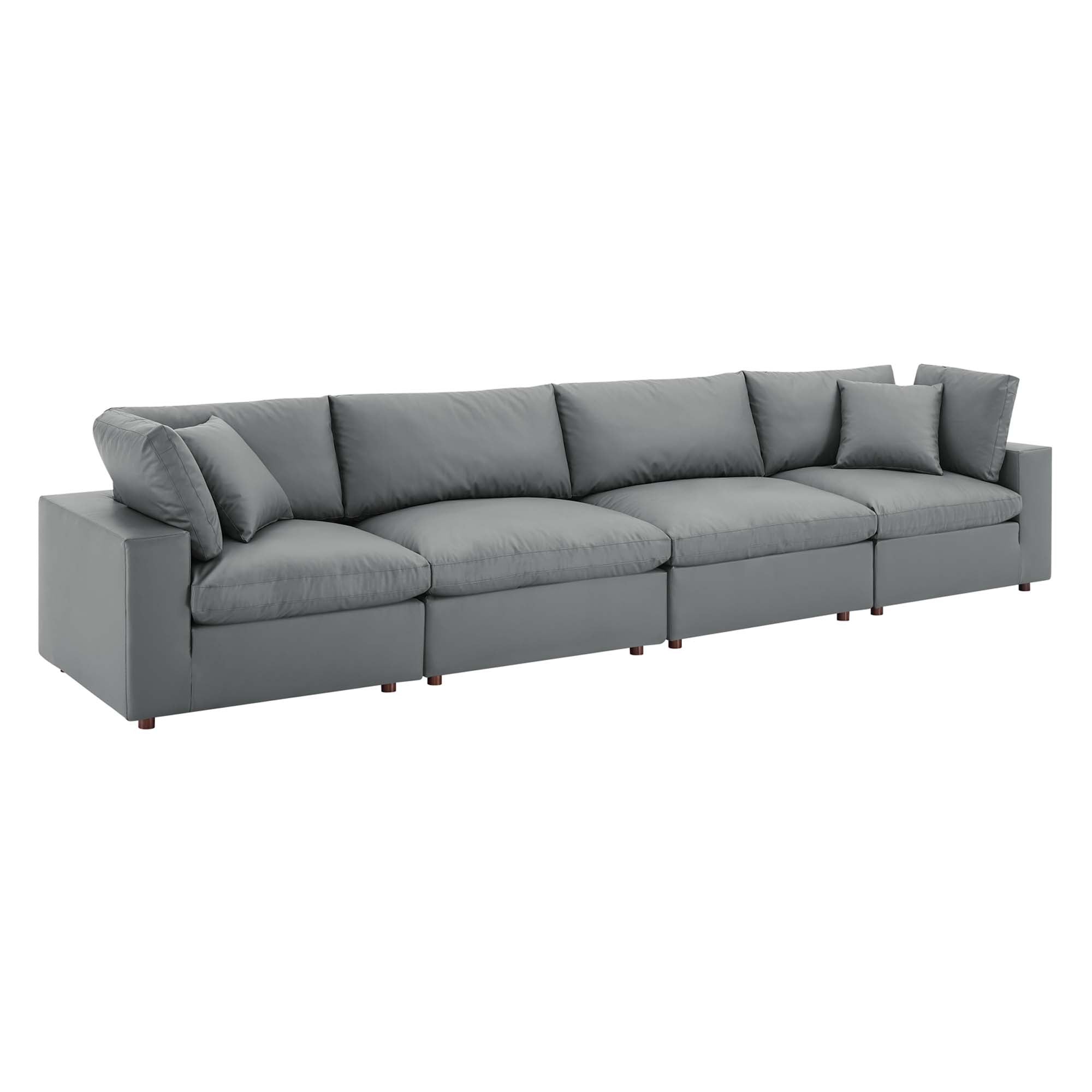 modular Down Filled Overstuffed Vegan Leather 4-Seater Sofa