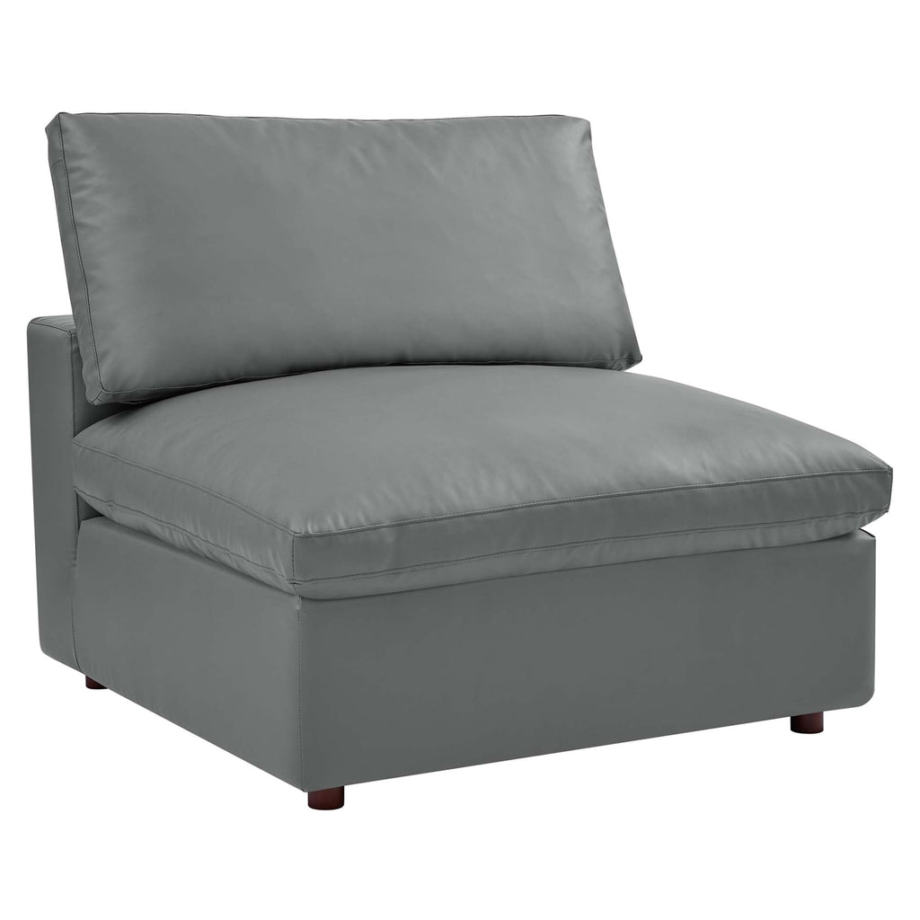modular Down Filled Overstuffed Vegan Leather 4-Seater Sofa