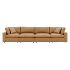modular Down Filled Overstuffed Vegan Leather 4-Seater Sofa