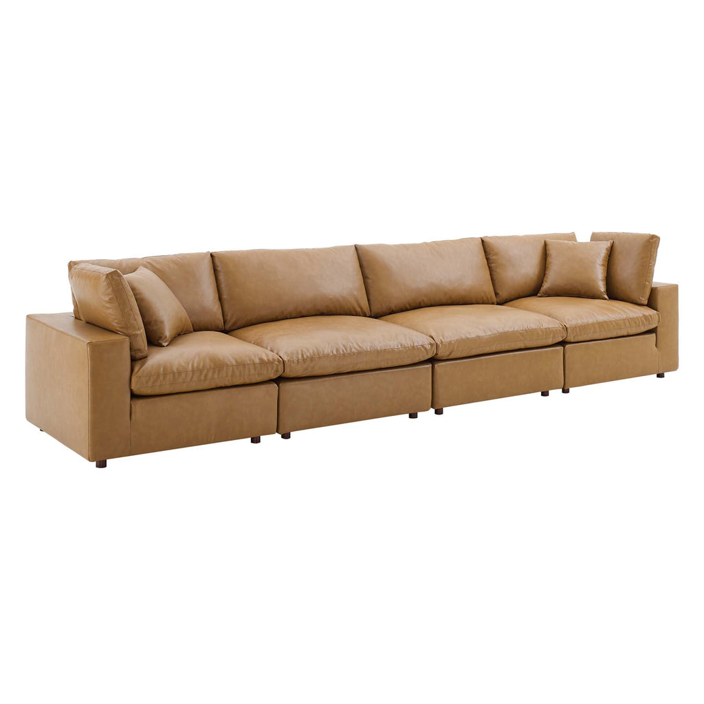modular Down Filled Overstuffed Vegan Leather 4-Seater Sofa