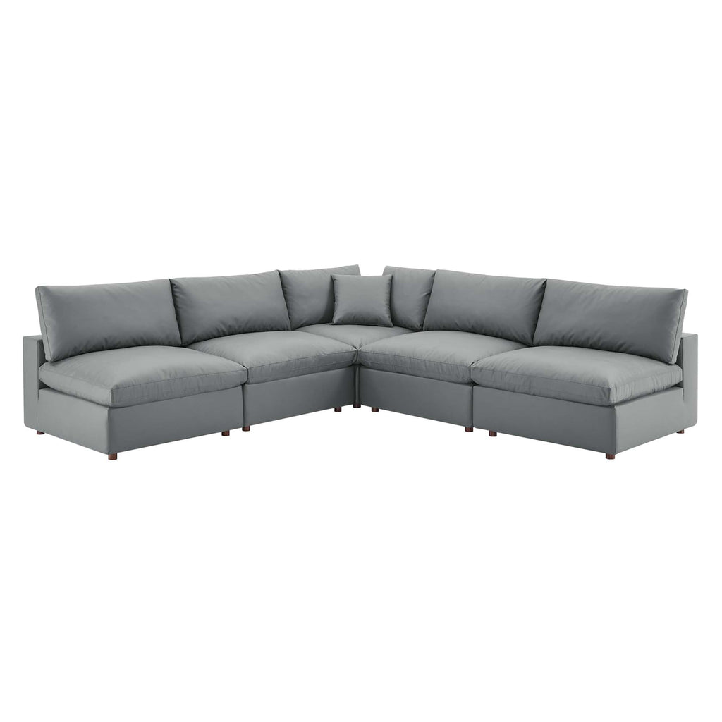 modular 5-Piece Down Filled Overstuffed Vegan Leather Sectional Sofa