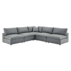 modular 5-Piece Down Filled Overstuffed Vegan Leather Sectional Sofa