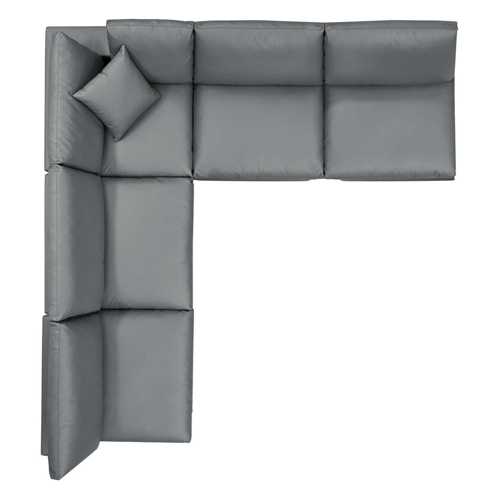 modular 5-Piece Down Filled Overstuffed Vegan Leather Sectional Sofa
