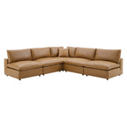 modular 5-Piece Down Filled Overstuffed Vegan Leather Sectional Sofa
