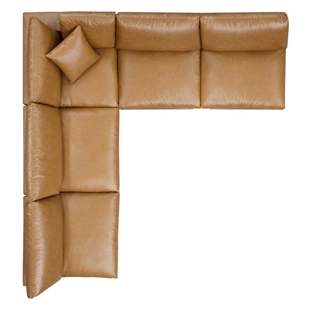 modular 5-Piece Down Filled Overstuffed Vegan Leather Sectional Sofa
