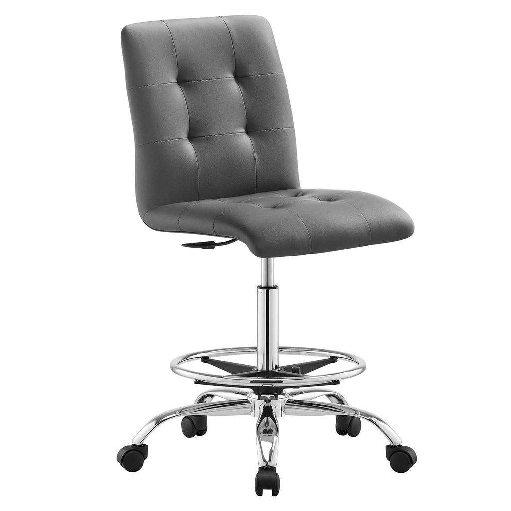 Prim Armless Vegan Leather Drafting Chair - EEI-4981-SLV-GRY