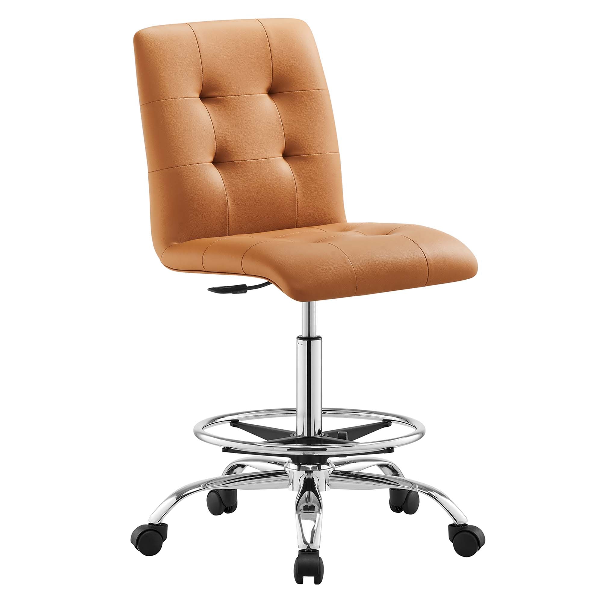 Prim Armless Vegan Leather Drafting Chair - EEI-4981-SLV-TAN