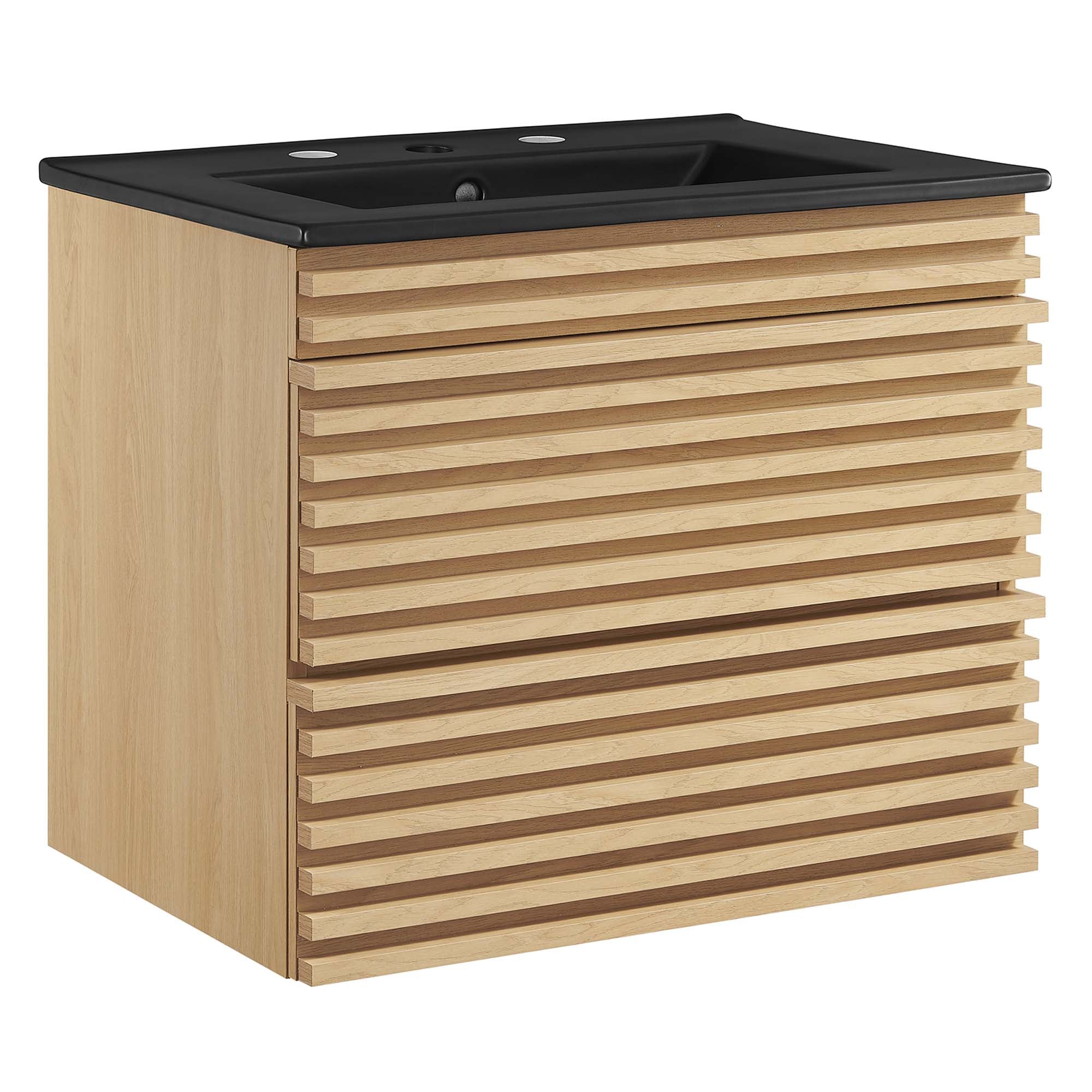Render Wall-Mount Bathroom Vanity with Black Basin Included - EEI-5364-OAK-BLK