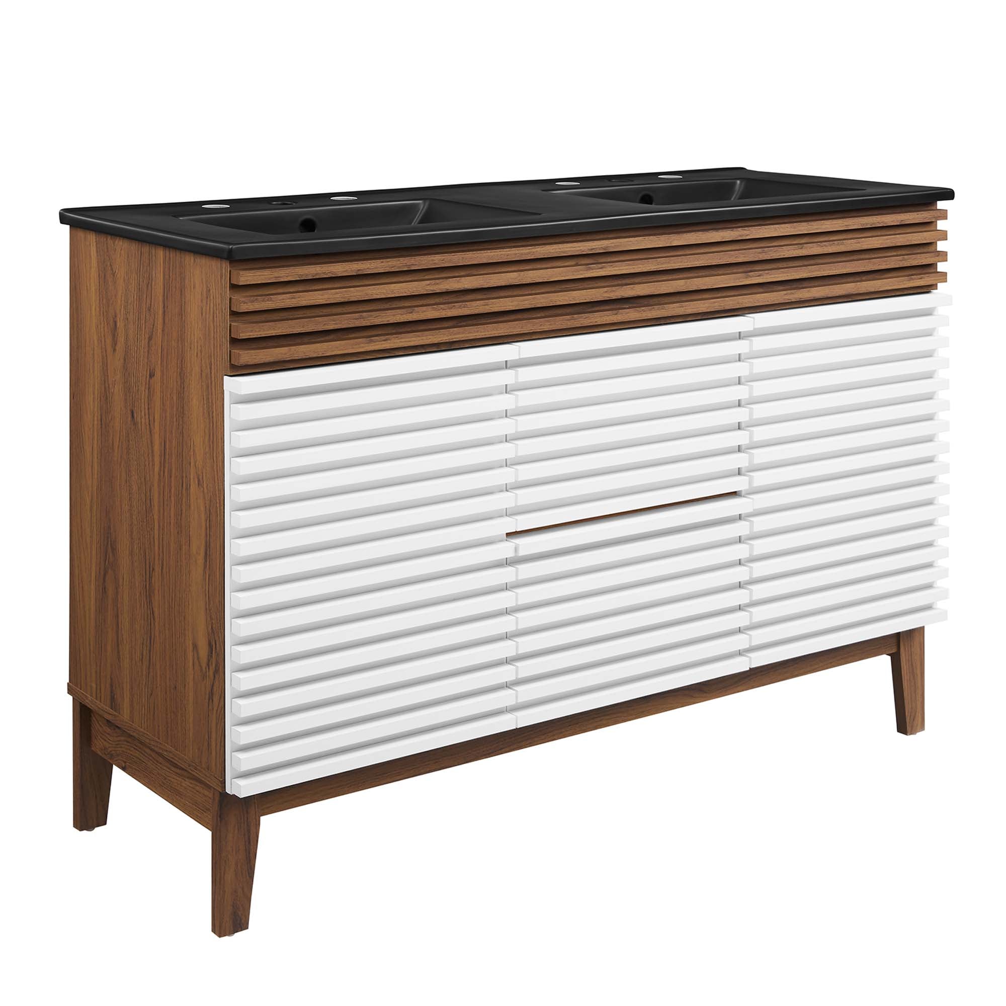Render 48" Bathroom  Vanity with Black Basin Included - EEI-5381-WHI-WAL-BLK