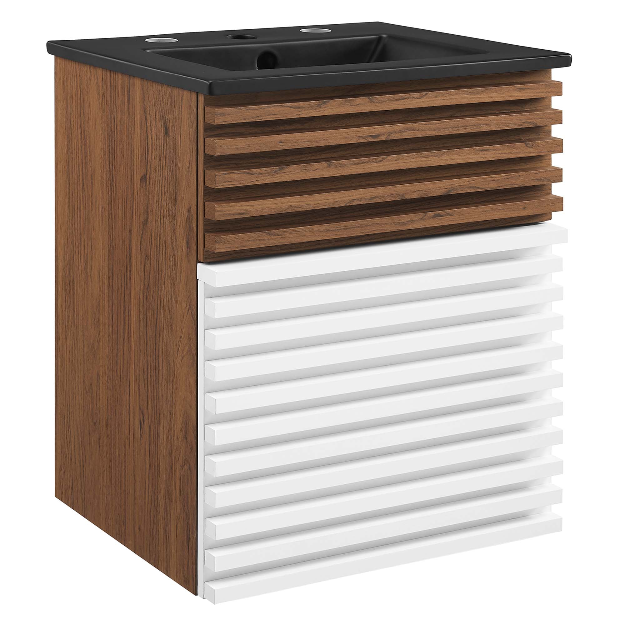 Render Wall-Mount Bathroom Vanity with Black Basin Included - EEI-5390-WHI-WAL-BLK