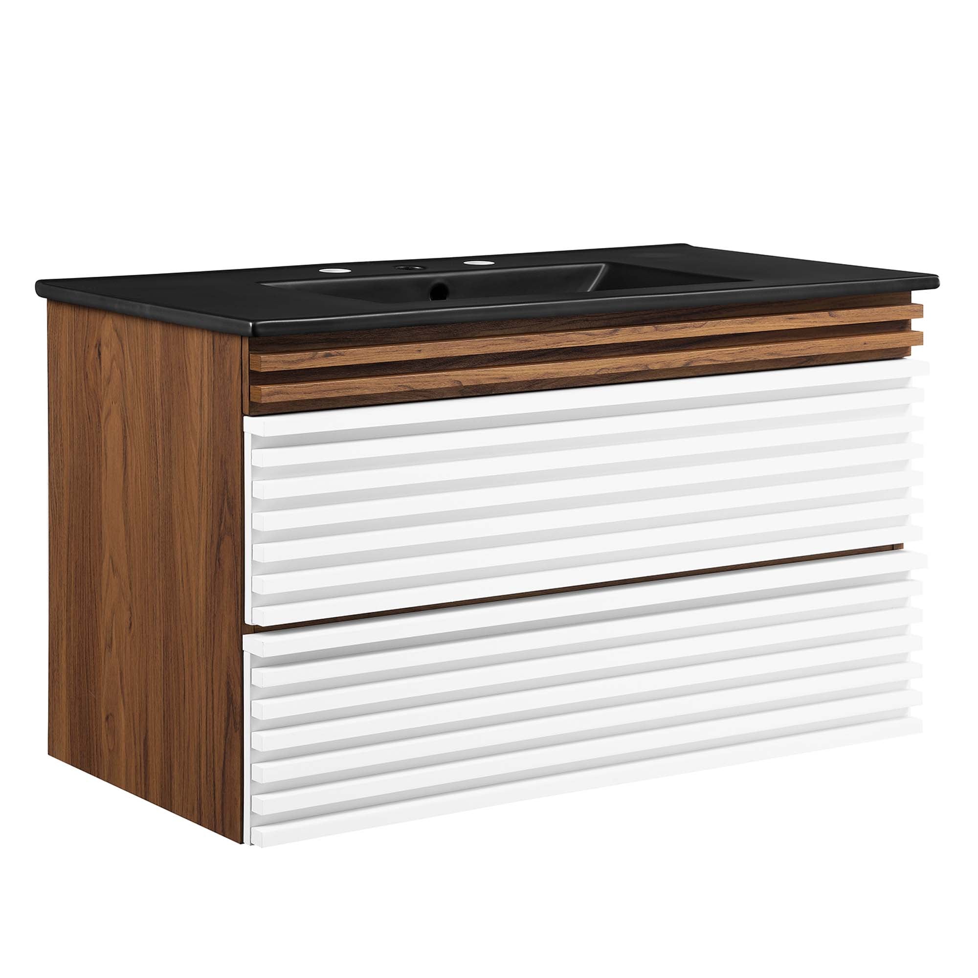 Render Wall-Mount Bathroom Vanity with Black Basin Included - EEI-5395-WHI-WAL-BLK