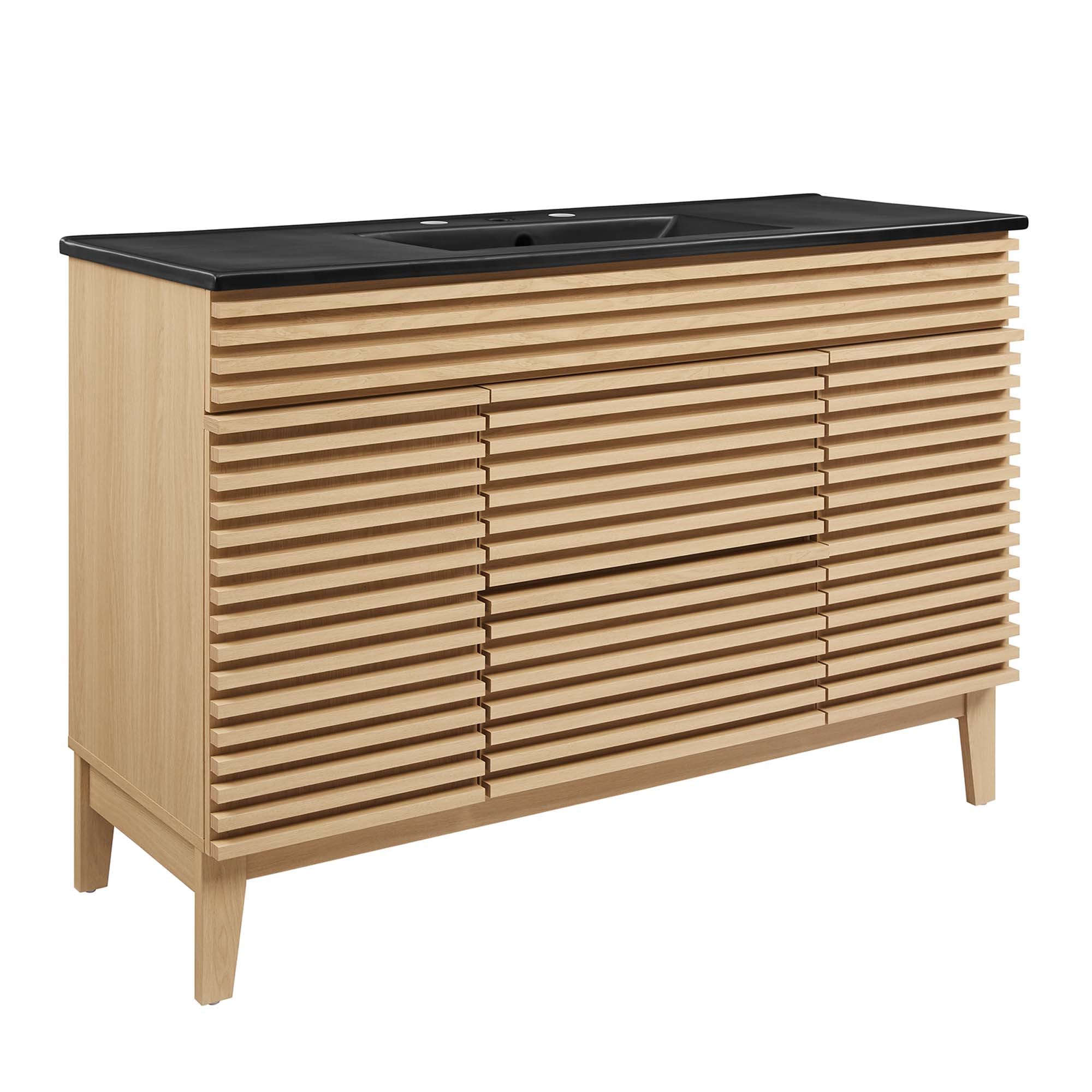 Render 48" Bathroom  Vanity with Black Basin Included - EEI-5398-OAK-BLK