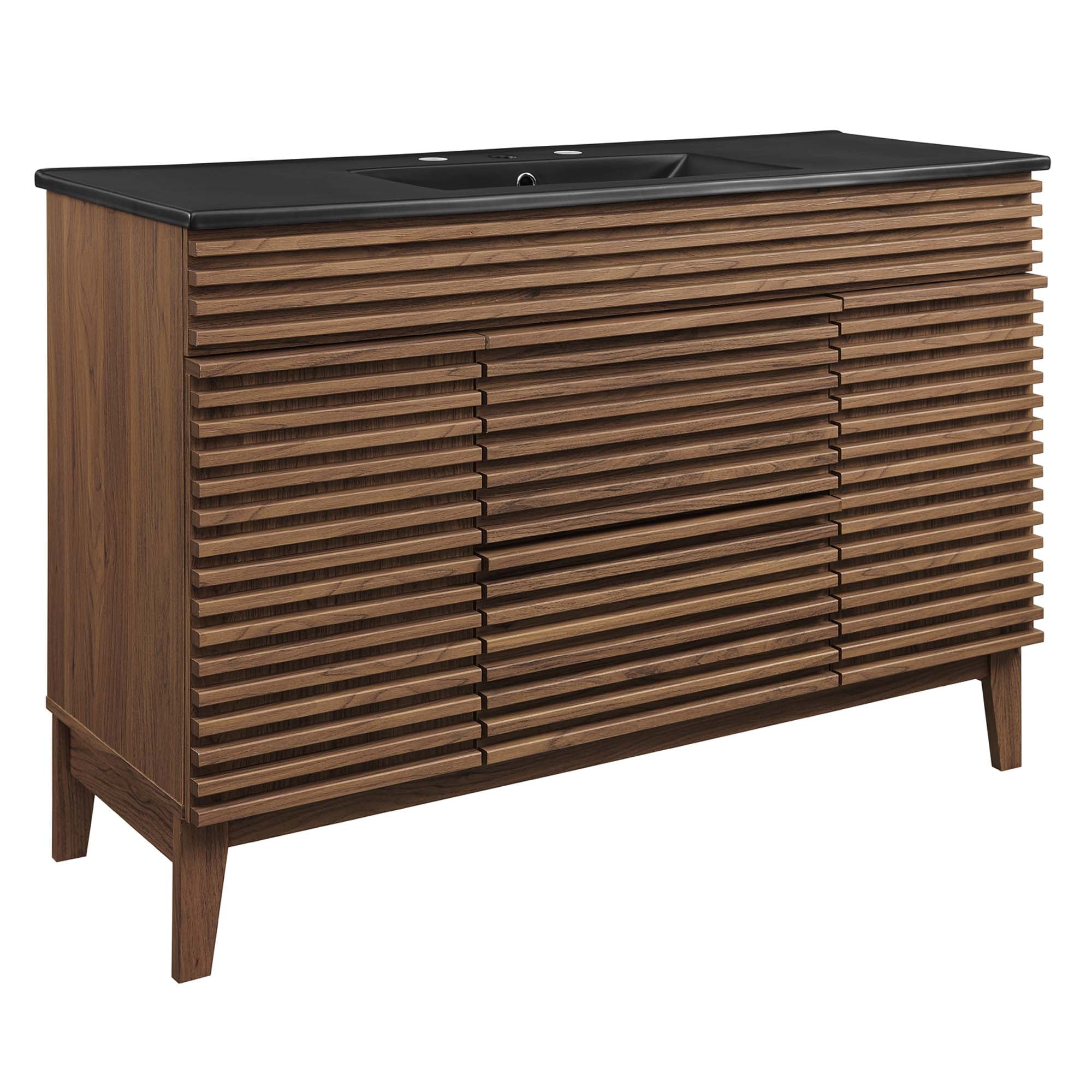 Render 48" Bathroom  Vanity with Black Basin Included - EEI-5398-WAL-BLK